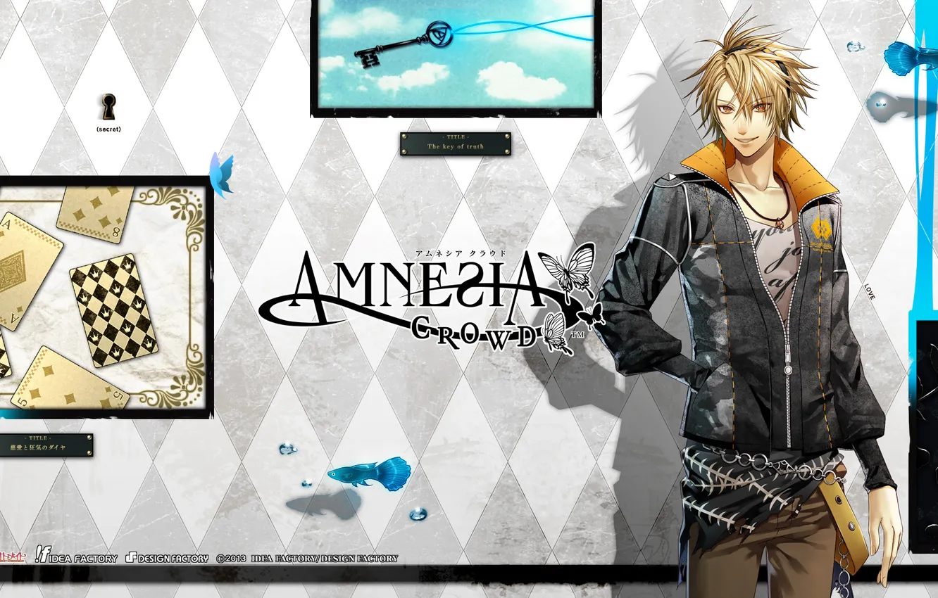 Photo wallpaper fish, butterfly, map, key, guy, Amnesia, Toma