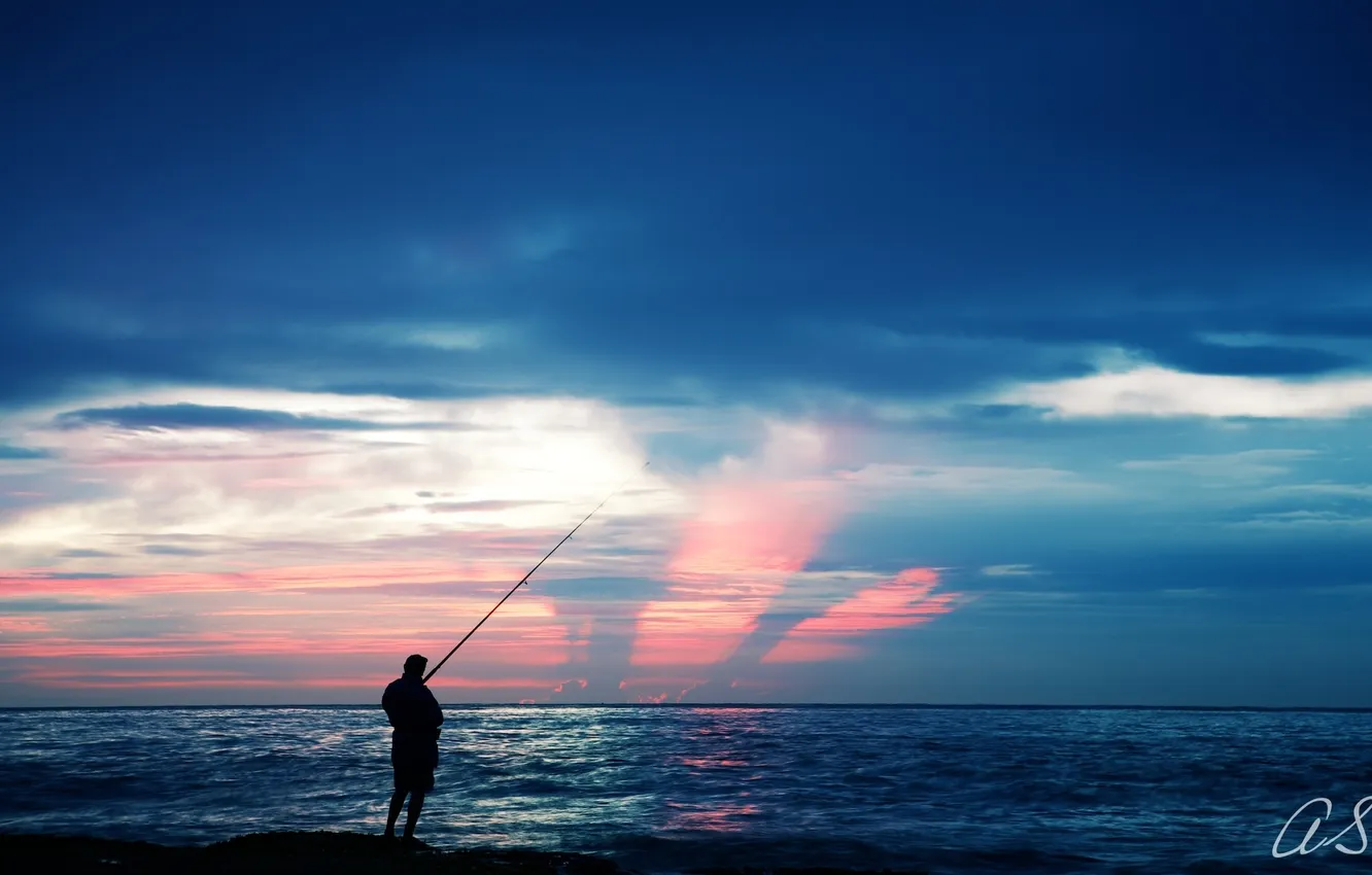 Photo wallpaper sea, landscape, fisherman