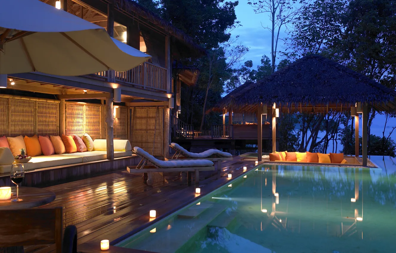 Photo wallpaper beach, nature, chairs