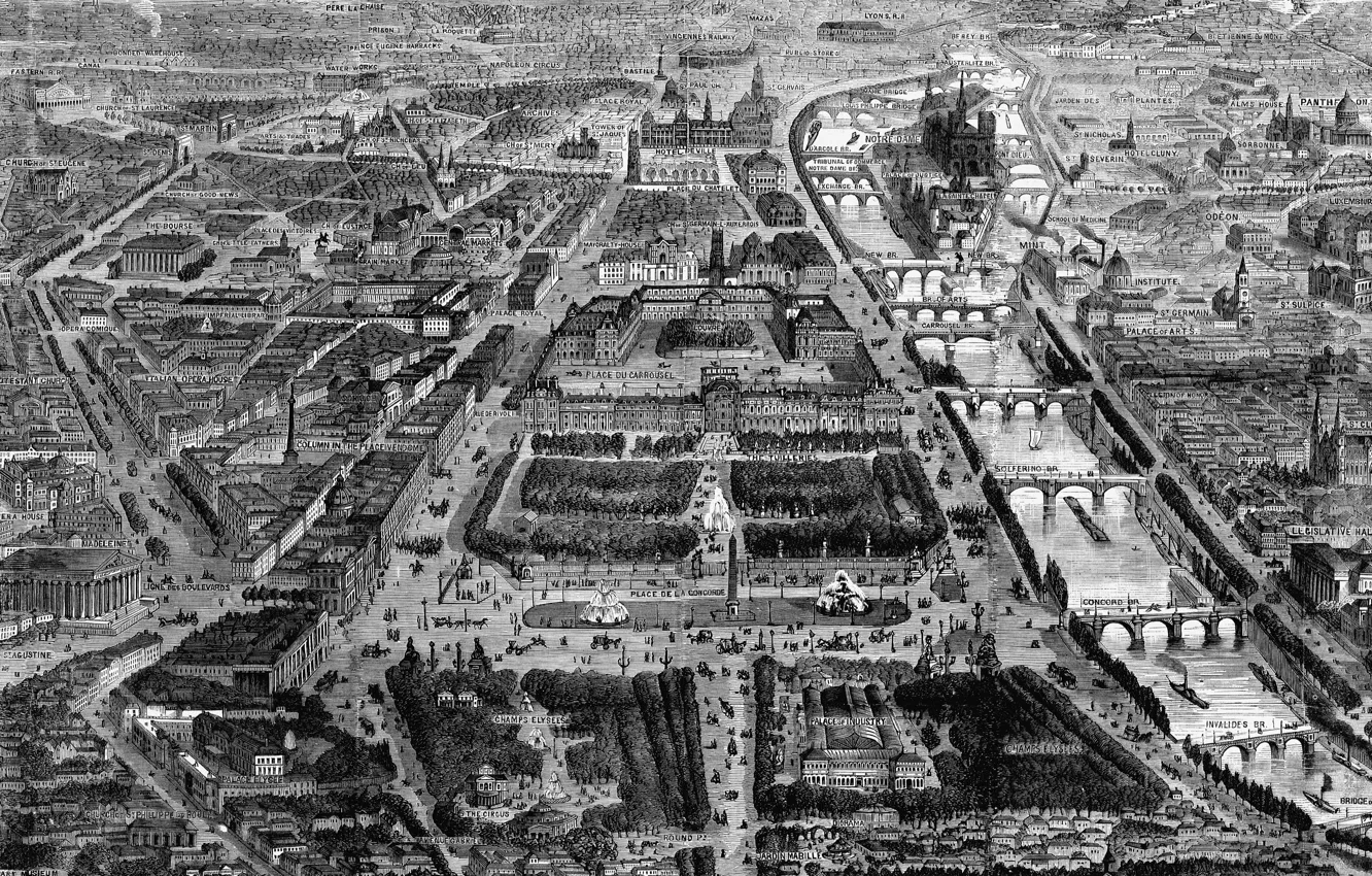 Photo wallpaper bridge, river, Paris, building, architecture, attraction, Black and white, The City of Paris in France