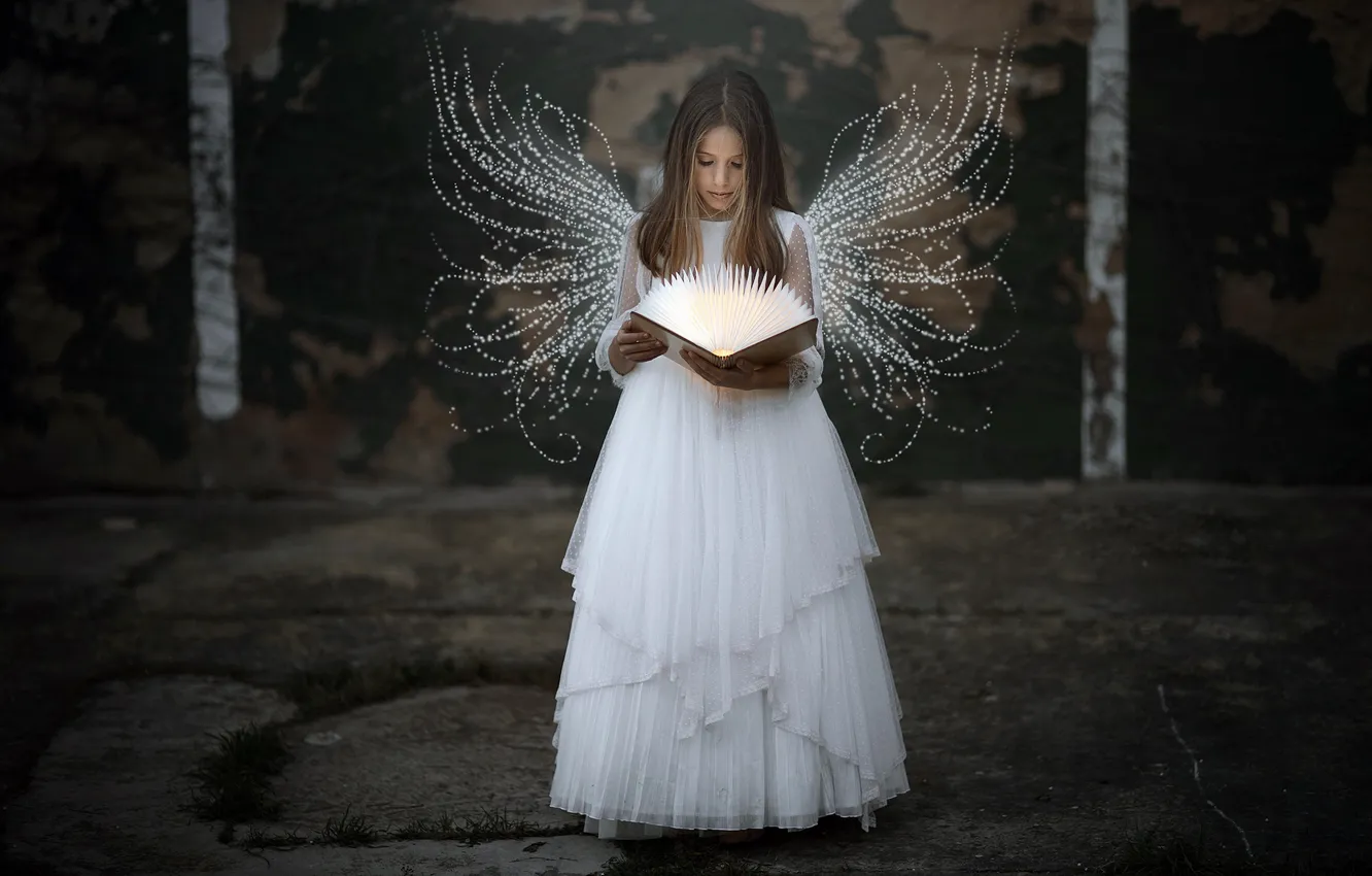Photo wallpaper angel, girl, book