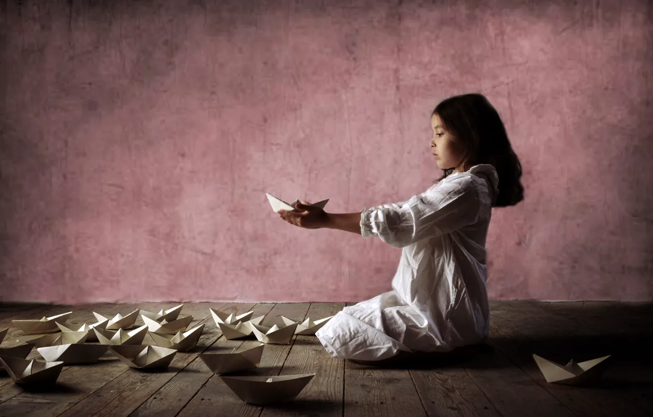 Photo wallpaper home, girl, boat