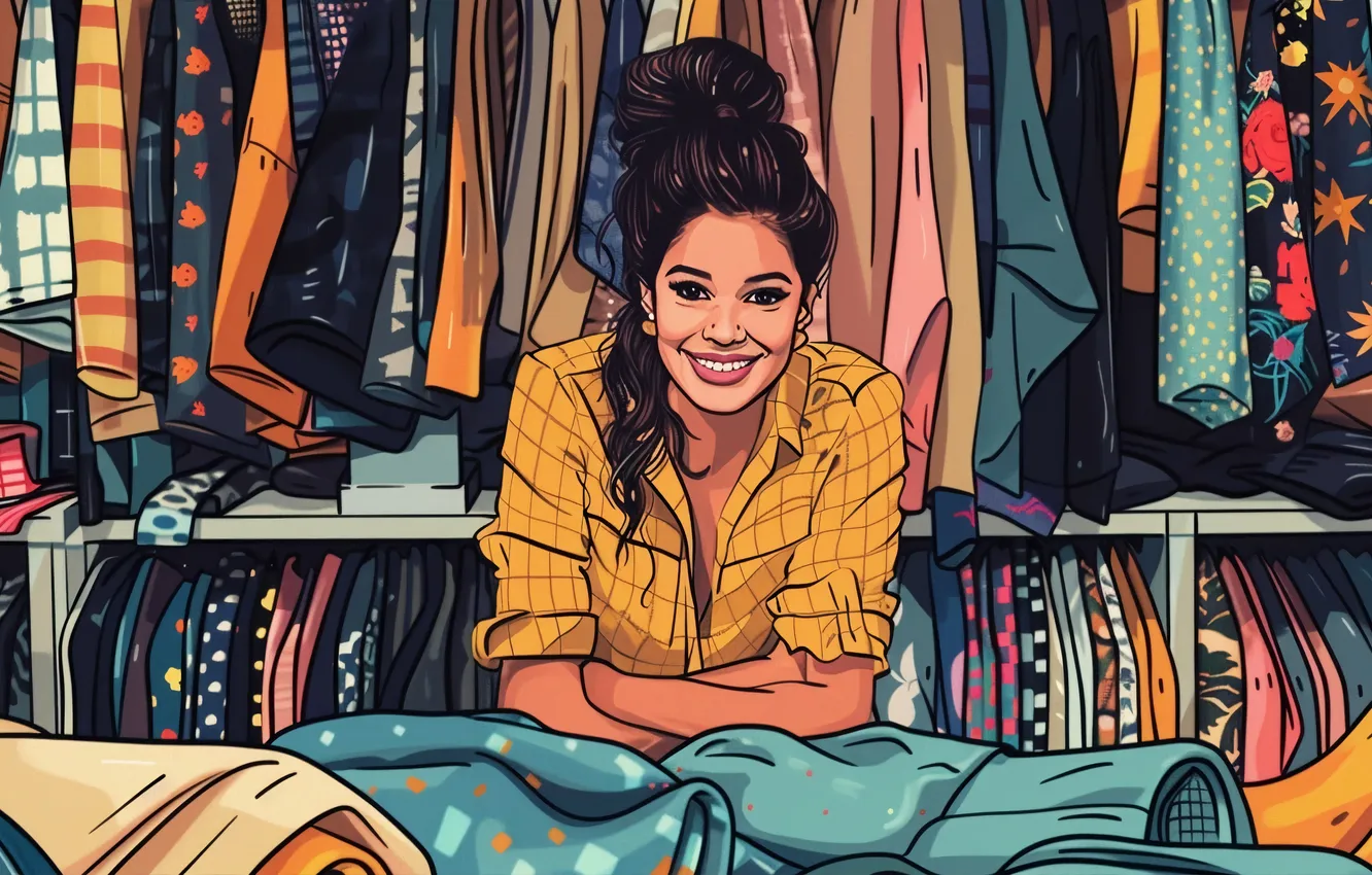 Photo wallpaper Girl, Smile, Clothing, Digital art, Designer, AI art, The Art of Artificial Intelligence, Neural network