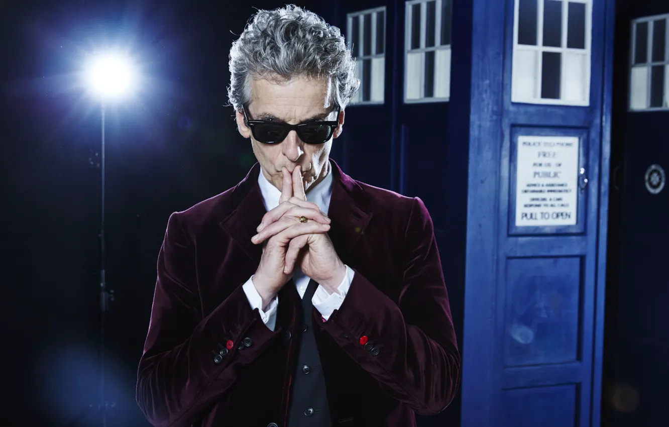 Photo wallpaper glasses, lantern, actor, male, booth, jacket, Doctor Who, Doctor Who