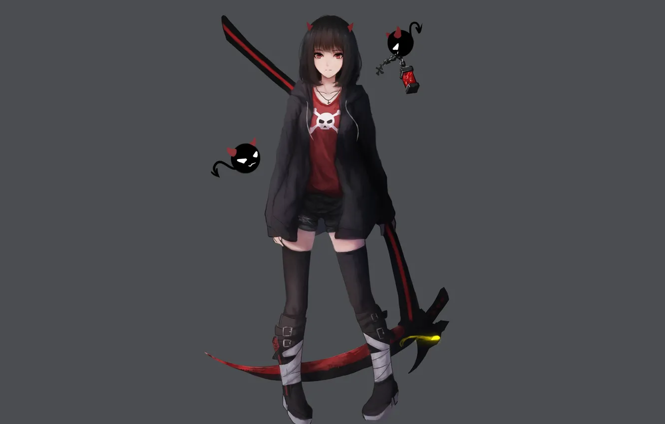 Photo wallpaper girl, weapons, background, death scythe, devils