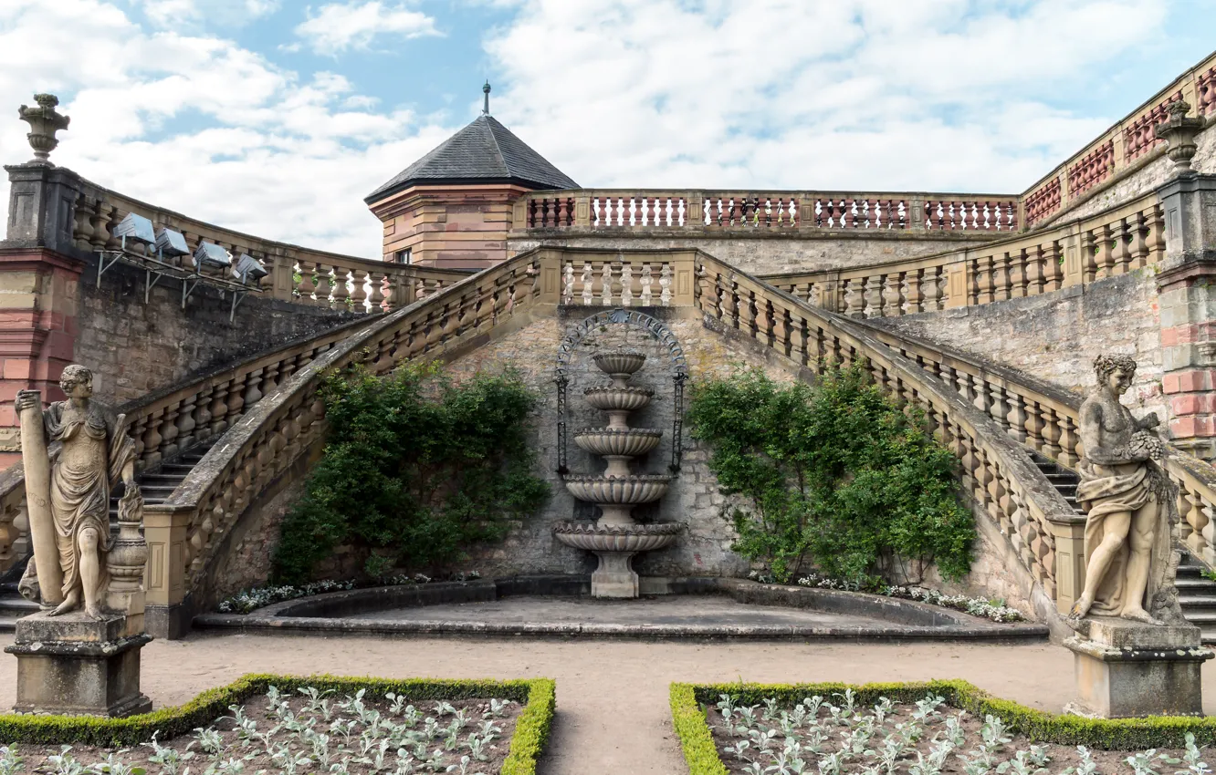 Photo wallpaper design, Germany, stairs, fortress, sculpture, Marienberg, Marienberg Fortress