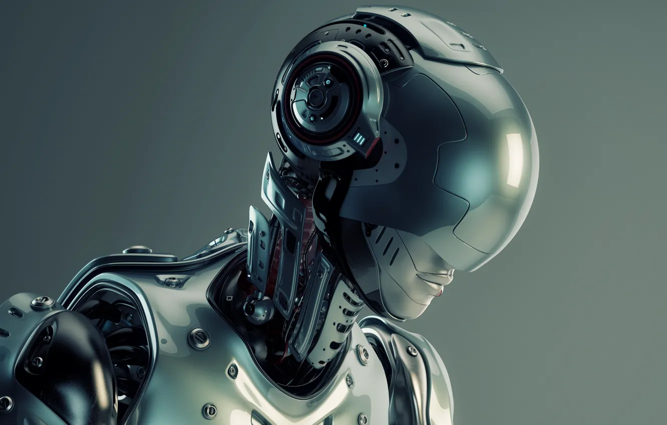 Photo wallpaper cyborg, head, pearls, humanoid robot