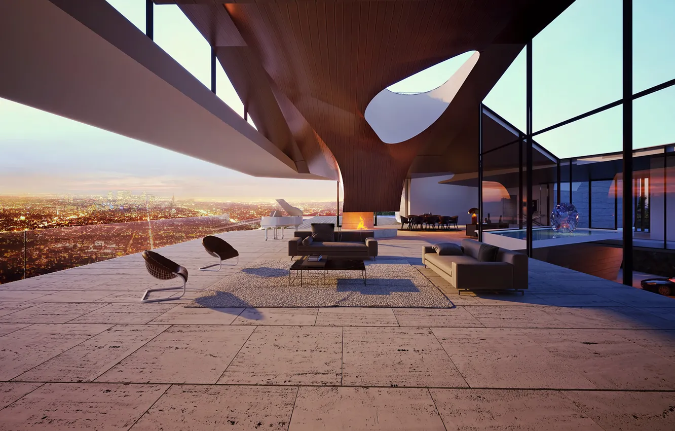 Photo wallpaper furniture, piano, terrace, interior, HILLCREST, Threelight