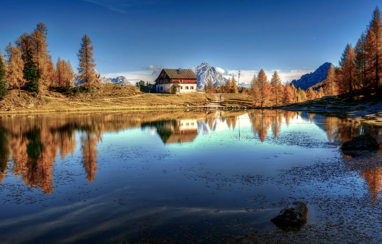 Wallpaper autumn, lake, house for mobile and desktop, section природа ...