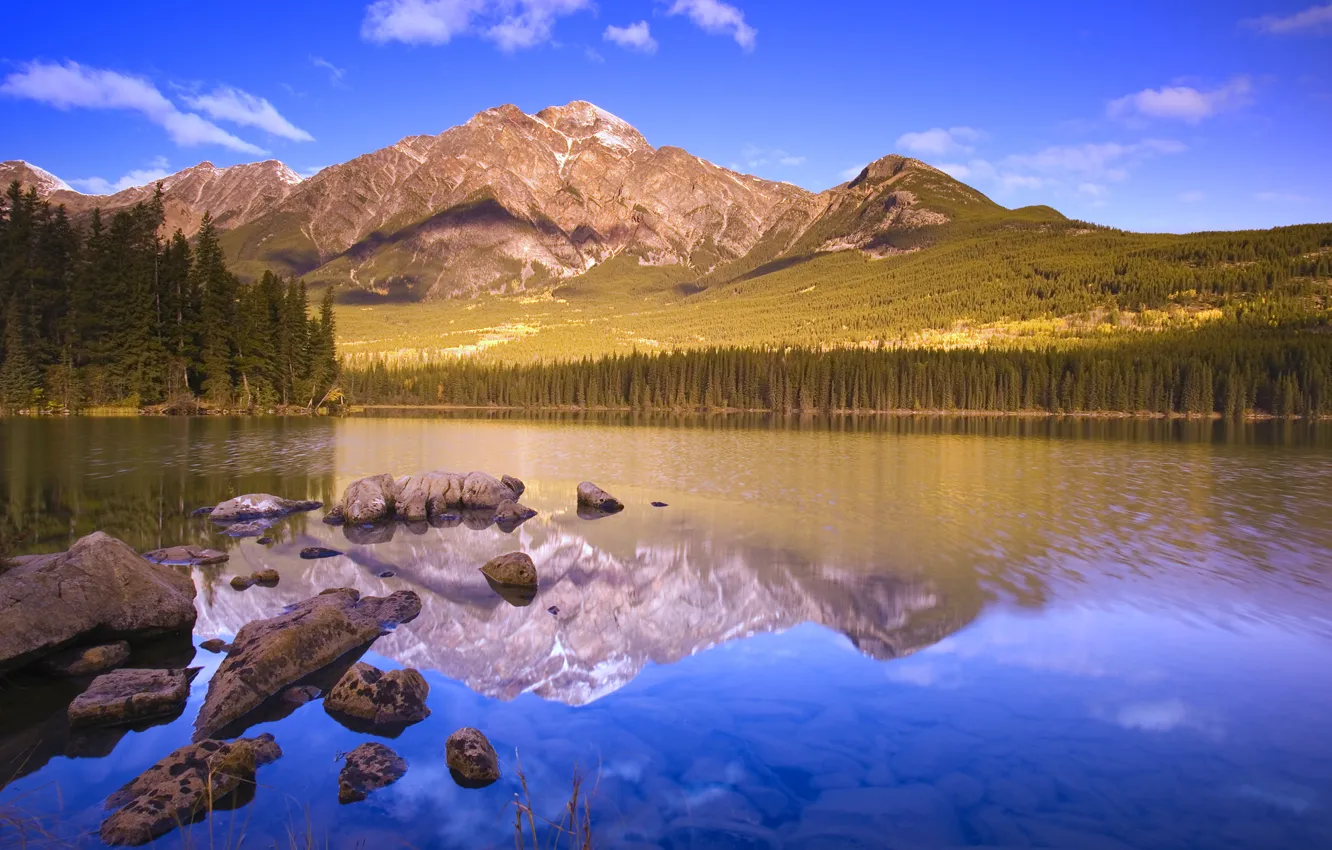 Photo wallpaper mountains, reflection, Lake
