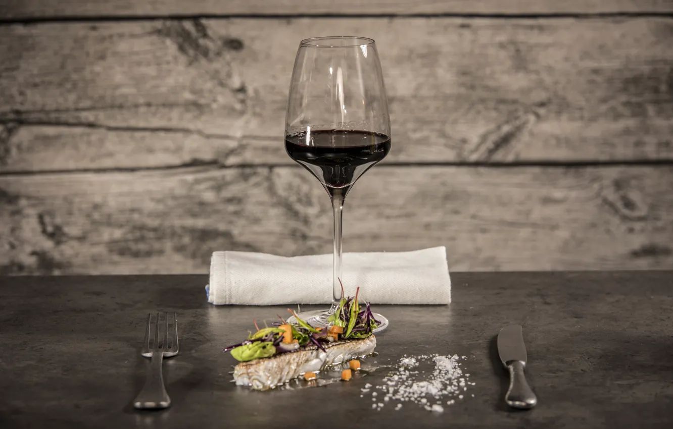 Photo wallpaper wine, glass, fish