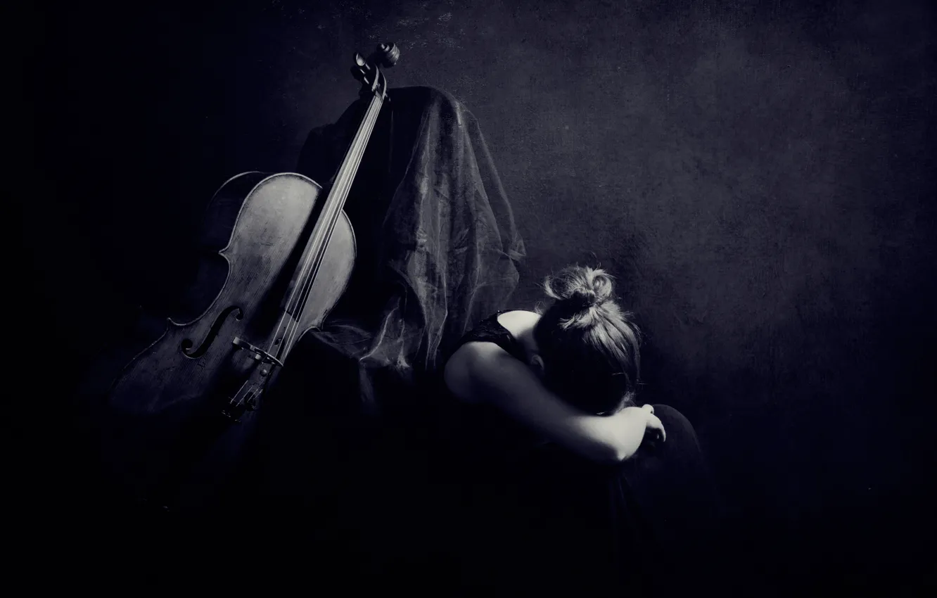Photo wallpaper girl, cello, Silence