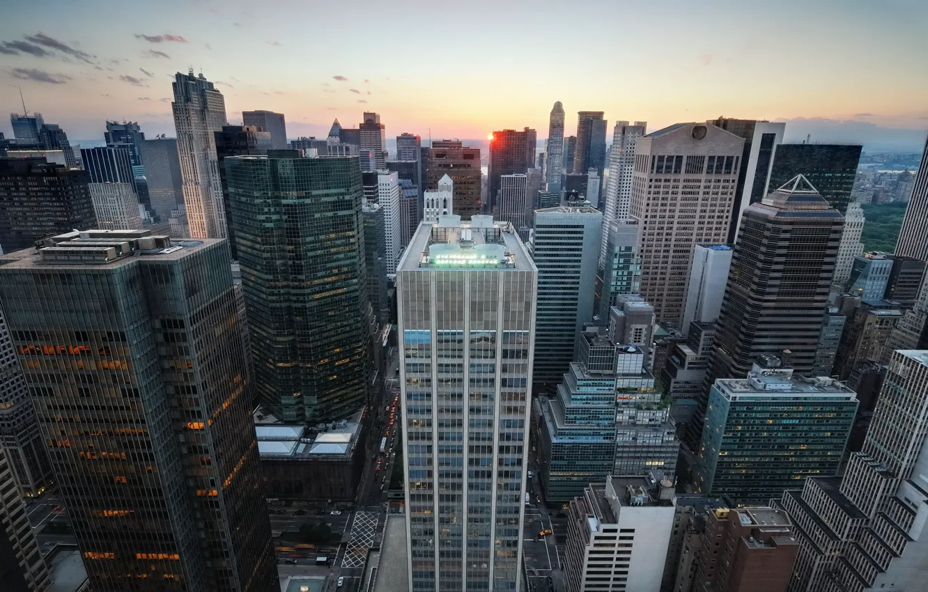 Photo wallpaper sunset, new York, New York City, usa, nyc, Midtown Manhattan, Sunset over