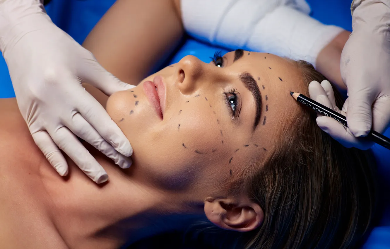 Photo wallpaper woman, Doctor, Surgeon, rubber gloves, marker pen, surgeries