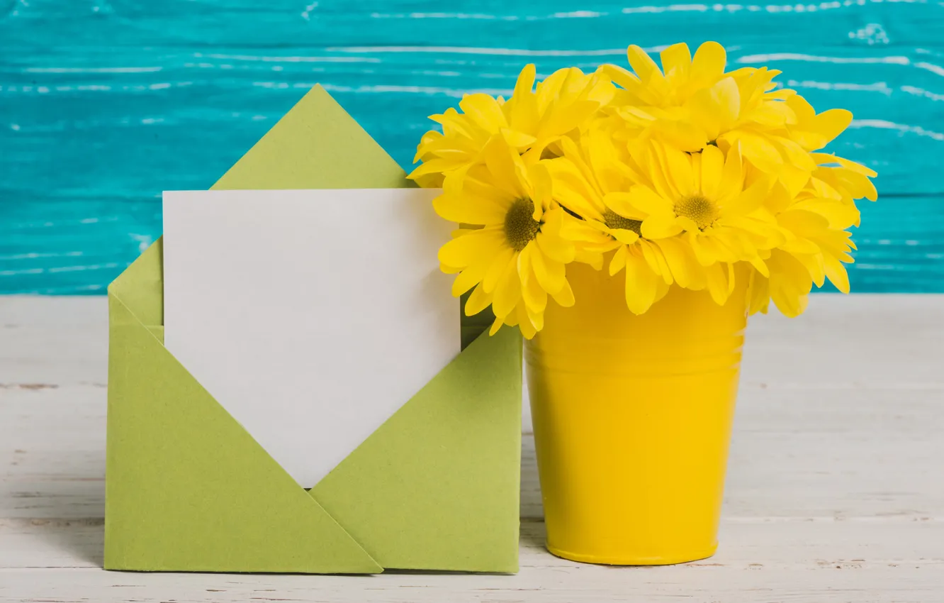 Photo wallpaper flowers, bouquet, yellow, vase, yellow, flowers, the envelope