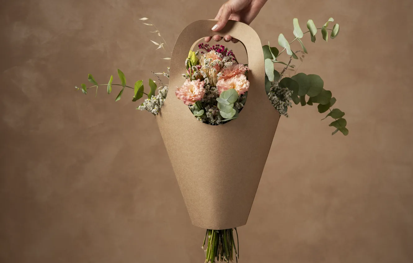 Photo wallpaper flowers, bouquet, package