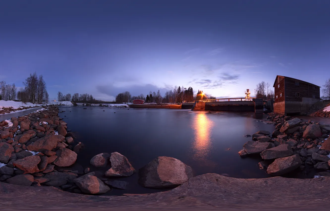 Photo wallpaper bridge, river, the evening