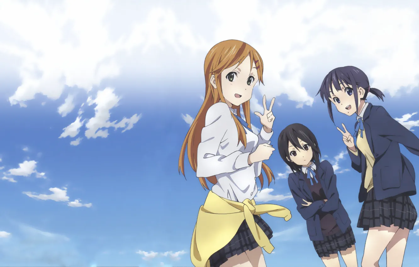 Photo wallpaper Anime, Yui Suggests Kiriyama, Iori Nagase, The sky., Kokoro Connect, Himeko Inaba