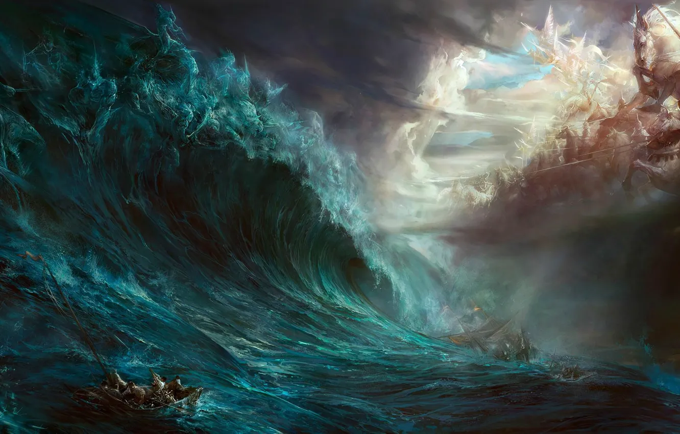 Photo wallpaper magic, sea, war, water, artwork, fantasy art