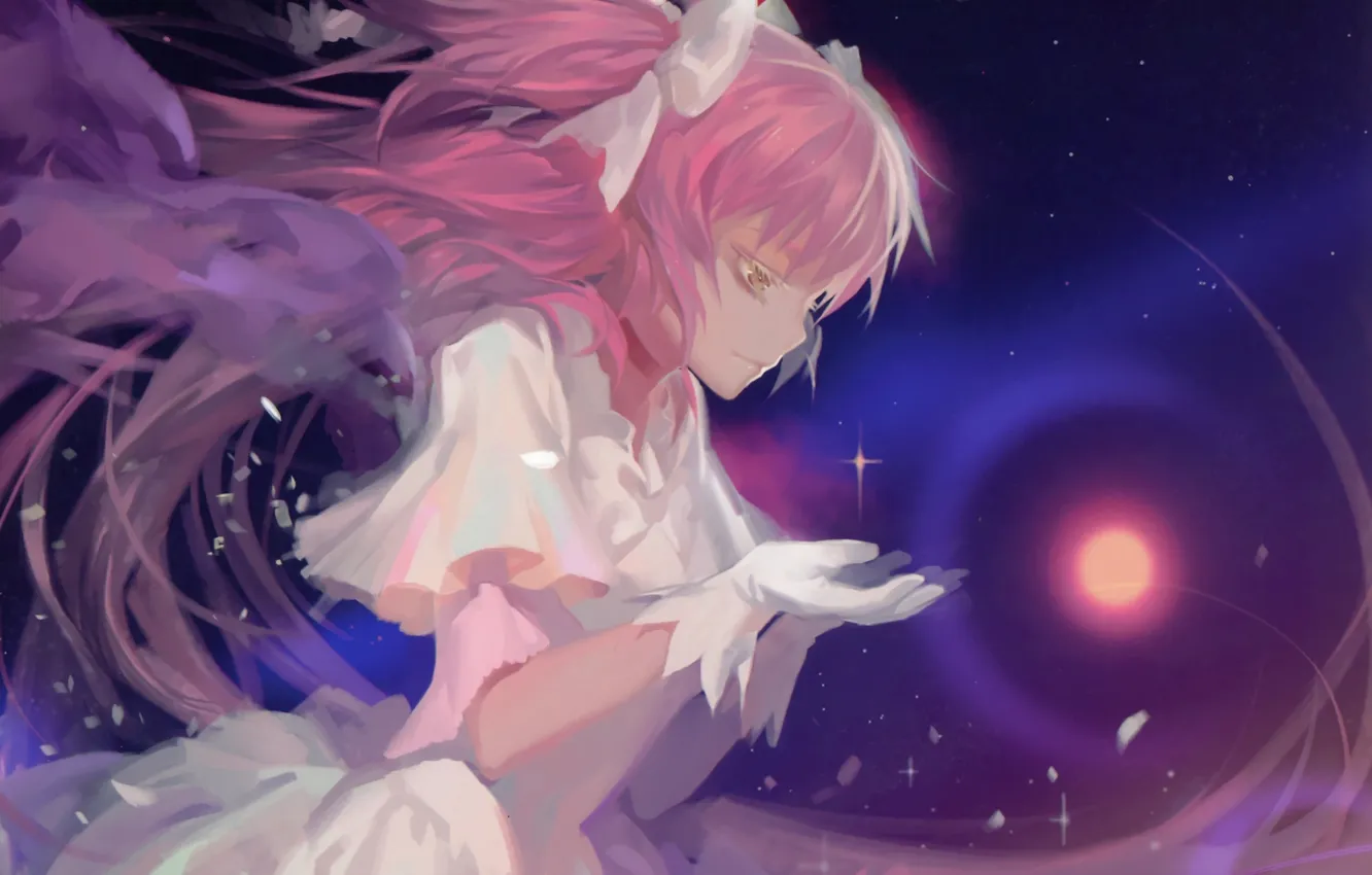 Photo wallpaper girl, wings, anime, art, mahou shoujo madoka magica, madoka kaname, Girl Madoka, white dature