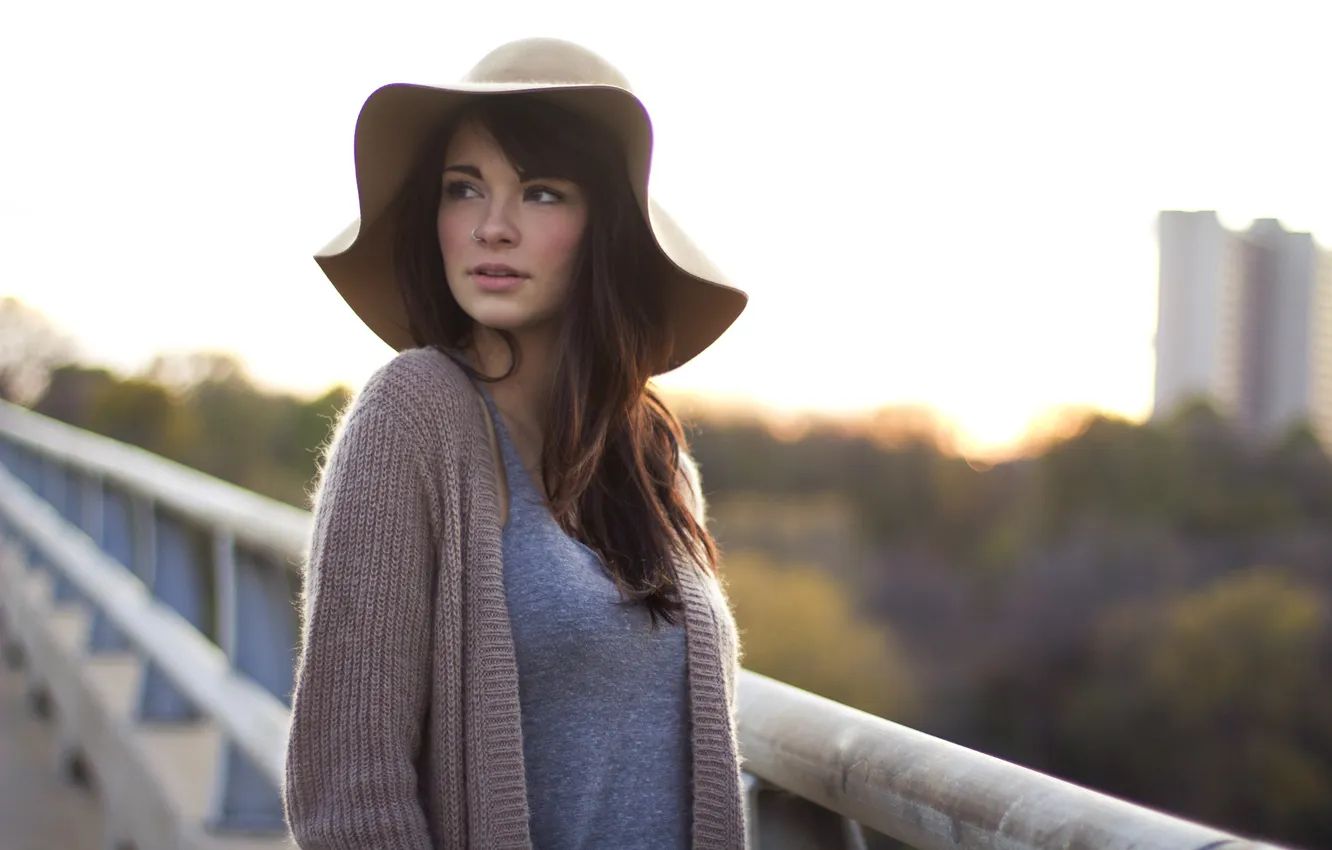 Photo wallpaper look, girl, hat, brunette, DEVYN HANNON