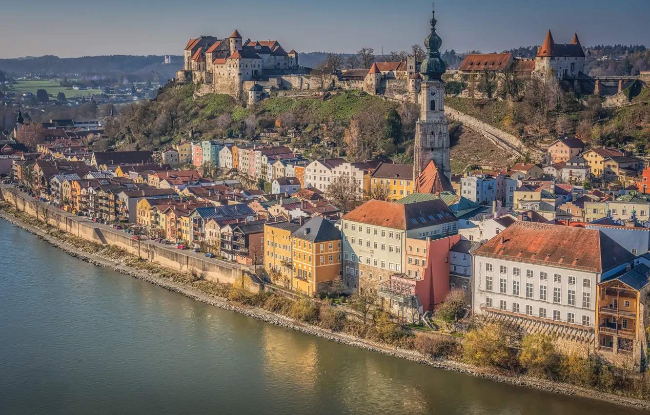 Photo wallpaper river, castle, building, home, Germany, Bayern, Germany, Bavaria