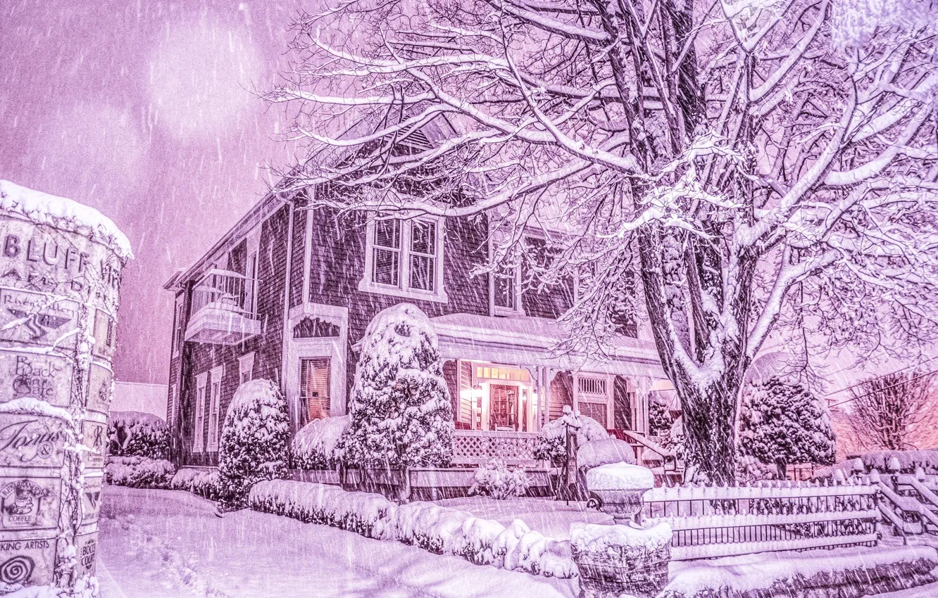 Photo wallpaper winter, snow, trees, house, snowfall, Tennessee, Chattanooga, Chattanooga