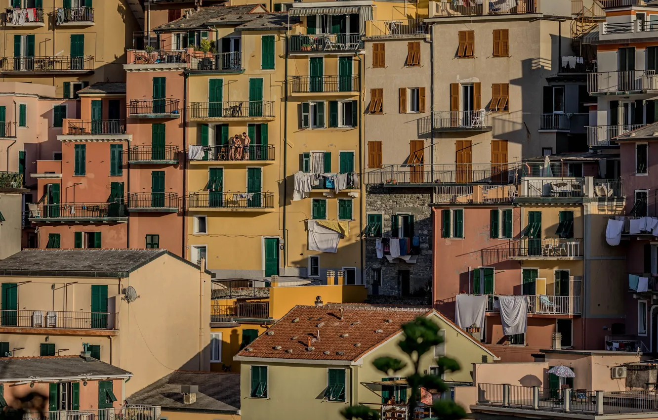 Photo wallpaper roof, home, Italy, balcony, Manarola, Cinque Terre, The Ligurian coast