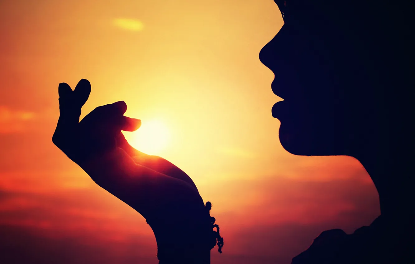 Photo wallpaper girl, sunset, the person's hand