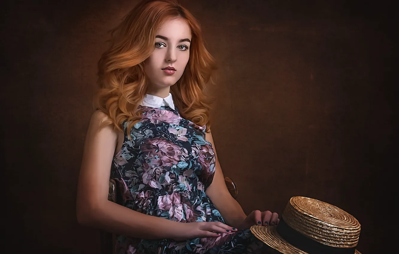 Photo wallpaper dress, hat, sponge, curls, filter, retouching, Julia, Alex Darash