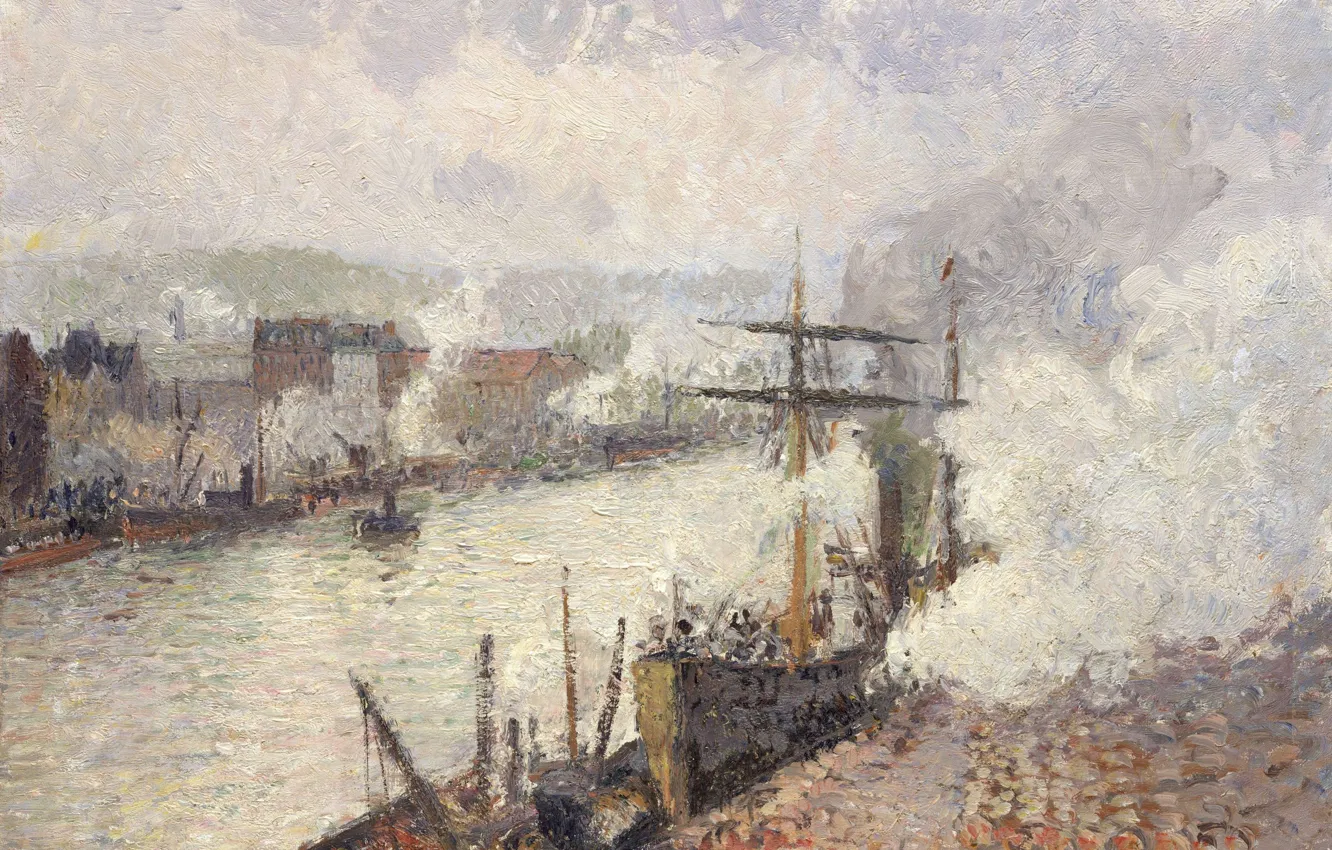 Photo wallpaper ship, picture, Camille Pissarro, Ships in the Port of Rouen