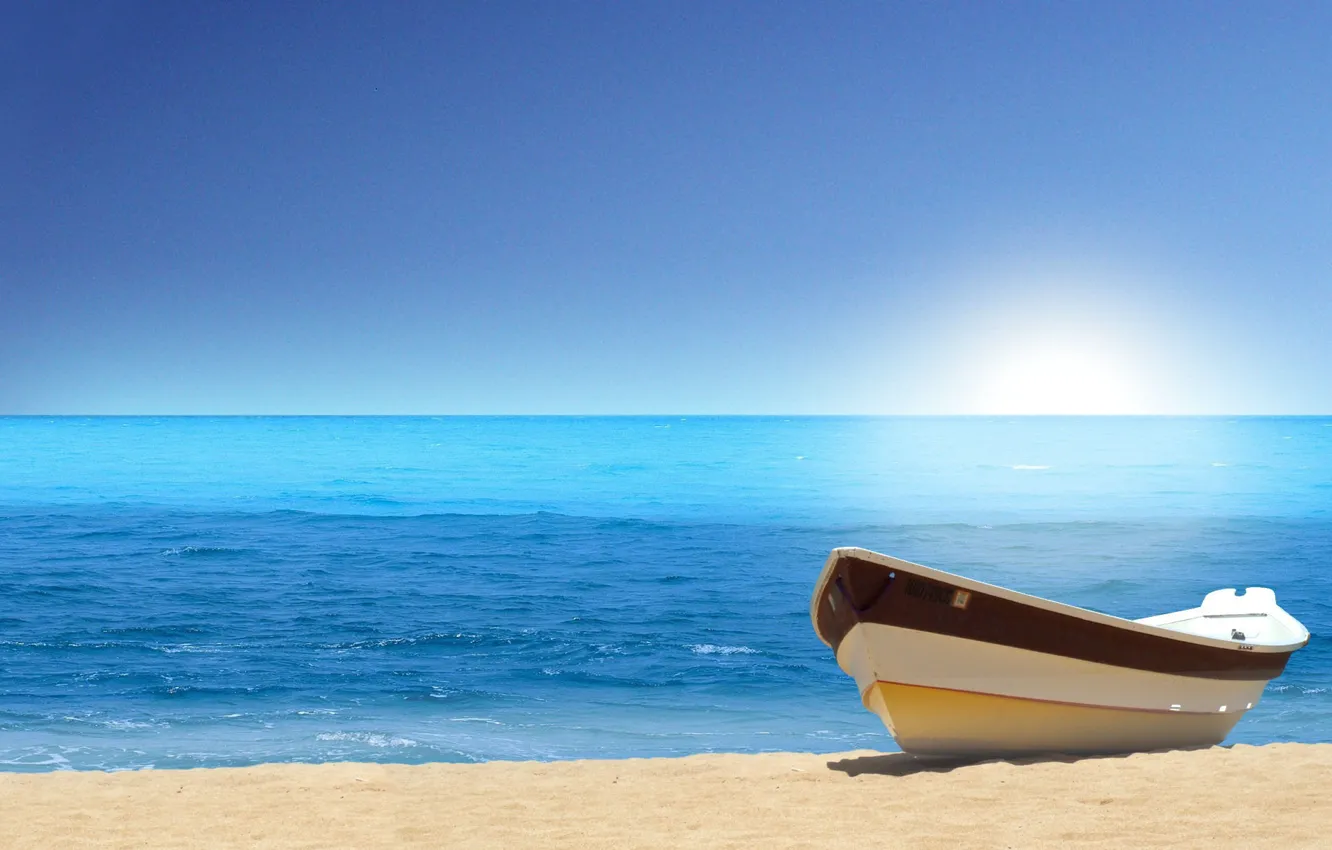 Photo wallpaper sand, beach, water, boat