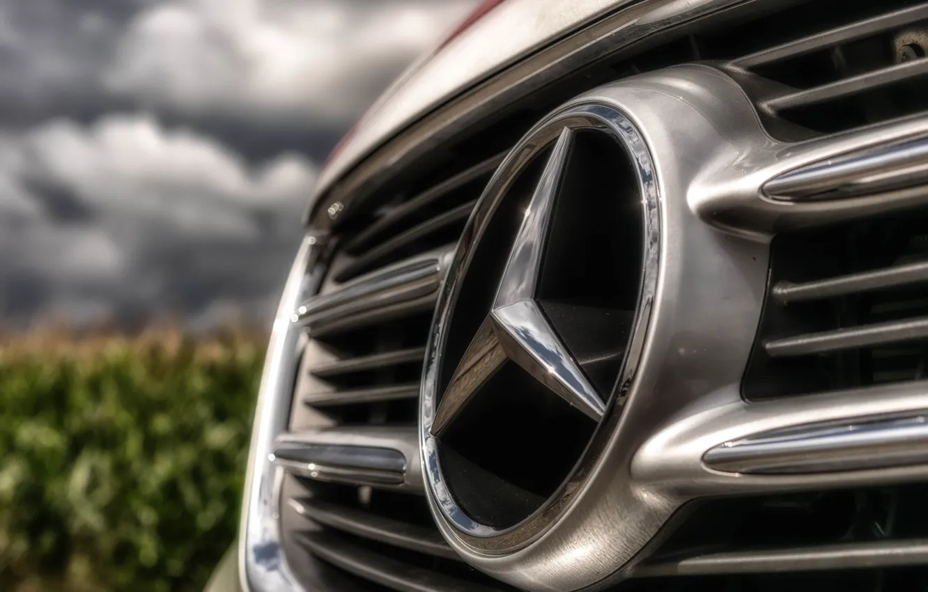 Photo wallpaper emblem, Mercedes - Benz, closeup, grille