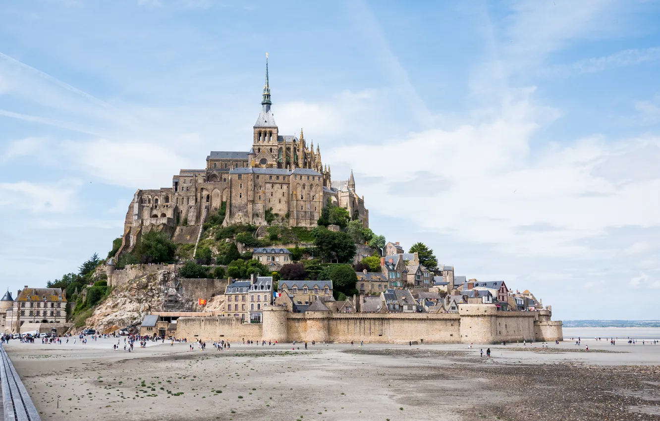 Photo wallpaper hills, France, fortress, Mont Saint Michel