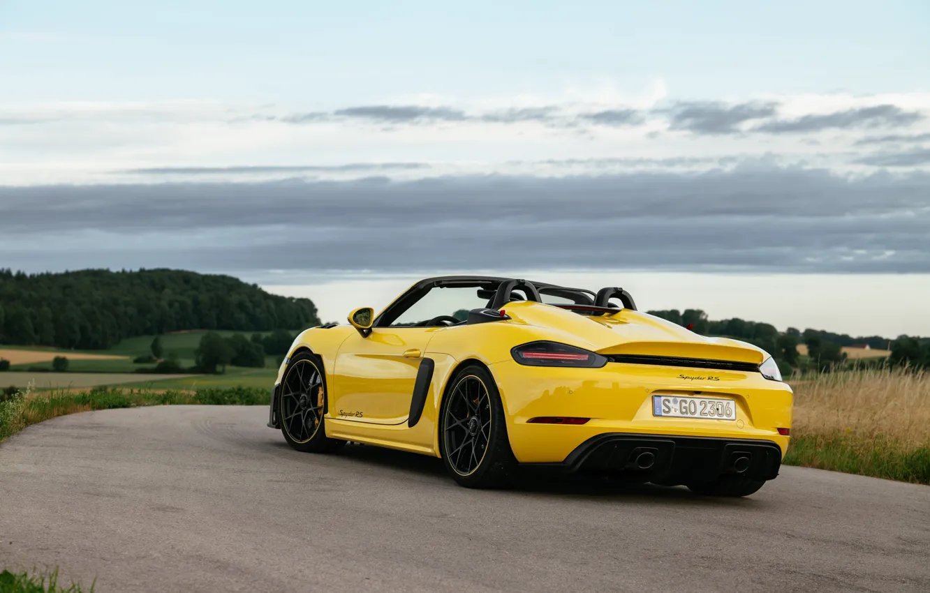 Photo wallpaper car, Porsche, yellow, 718, Porsche 718 Spyder RS