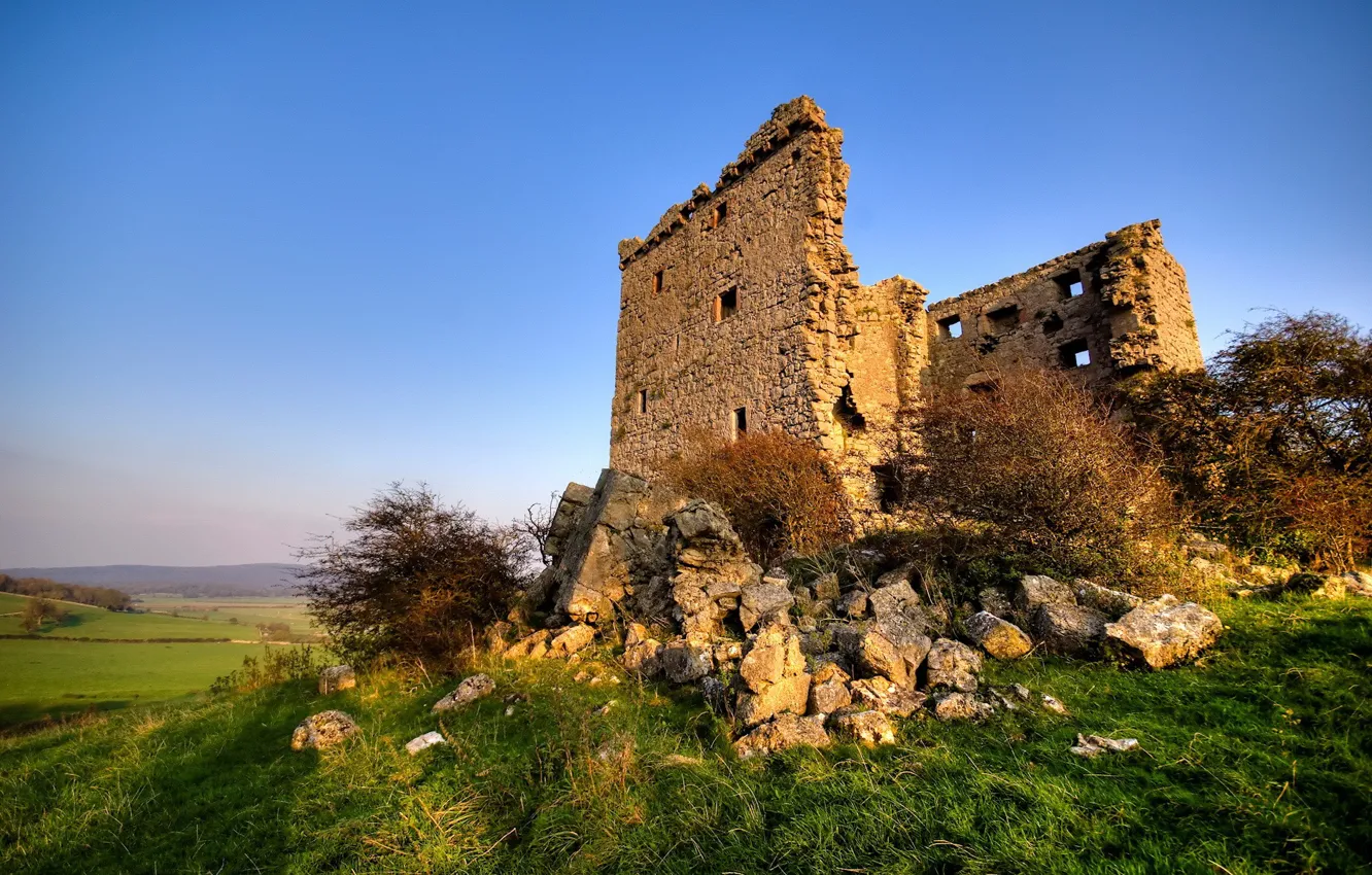 Photo wallpaper the sky, grass, the ruins