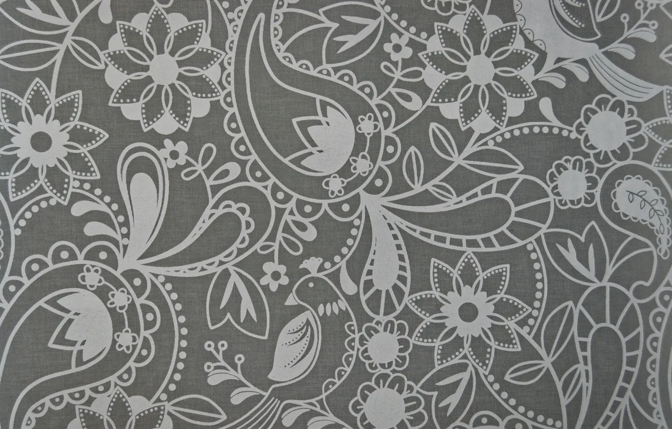 Photo wallpaper flowers, grey, background, pattern, Paisley