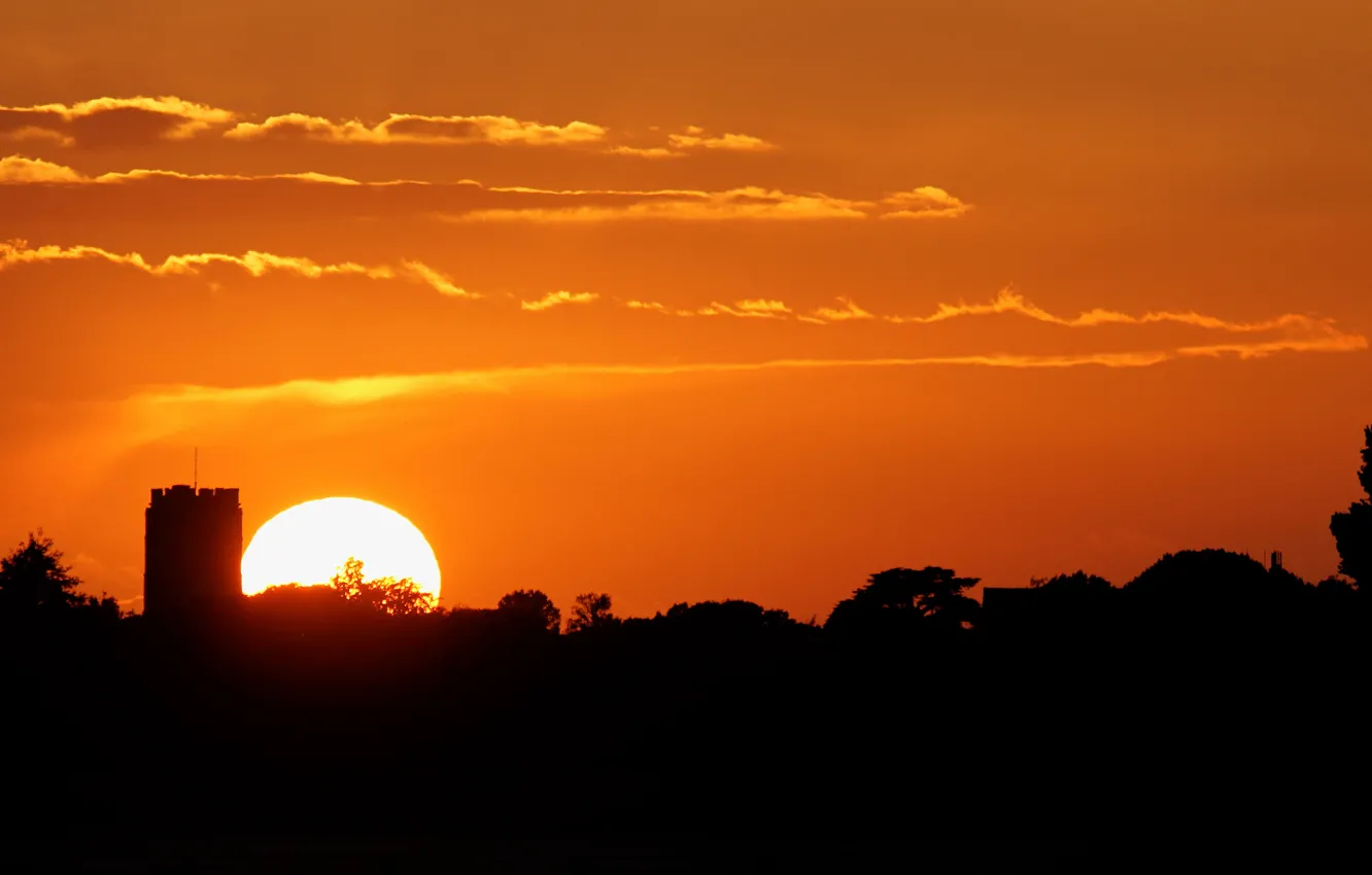 Photo wallpaper the sky, the sun, sunset, silhouette