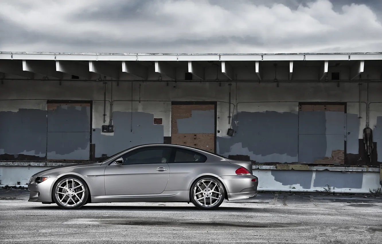 Photo wallpaper the sky, clouds, building, BMW, silver, BMW, profile, sky