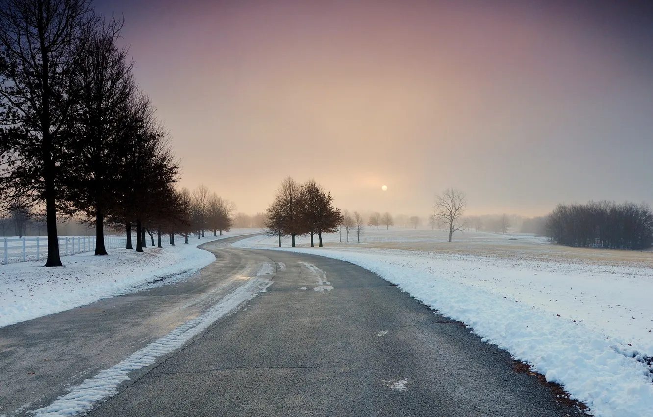 Photo wallpaper winter, road, landscape