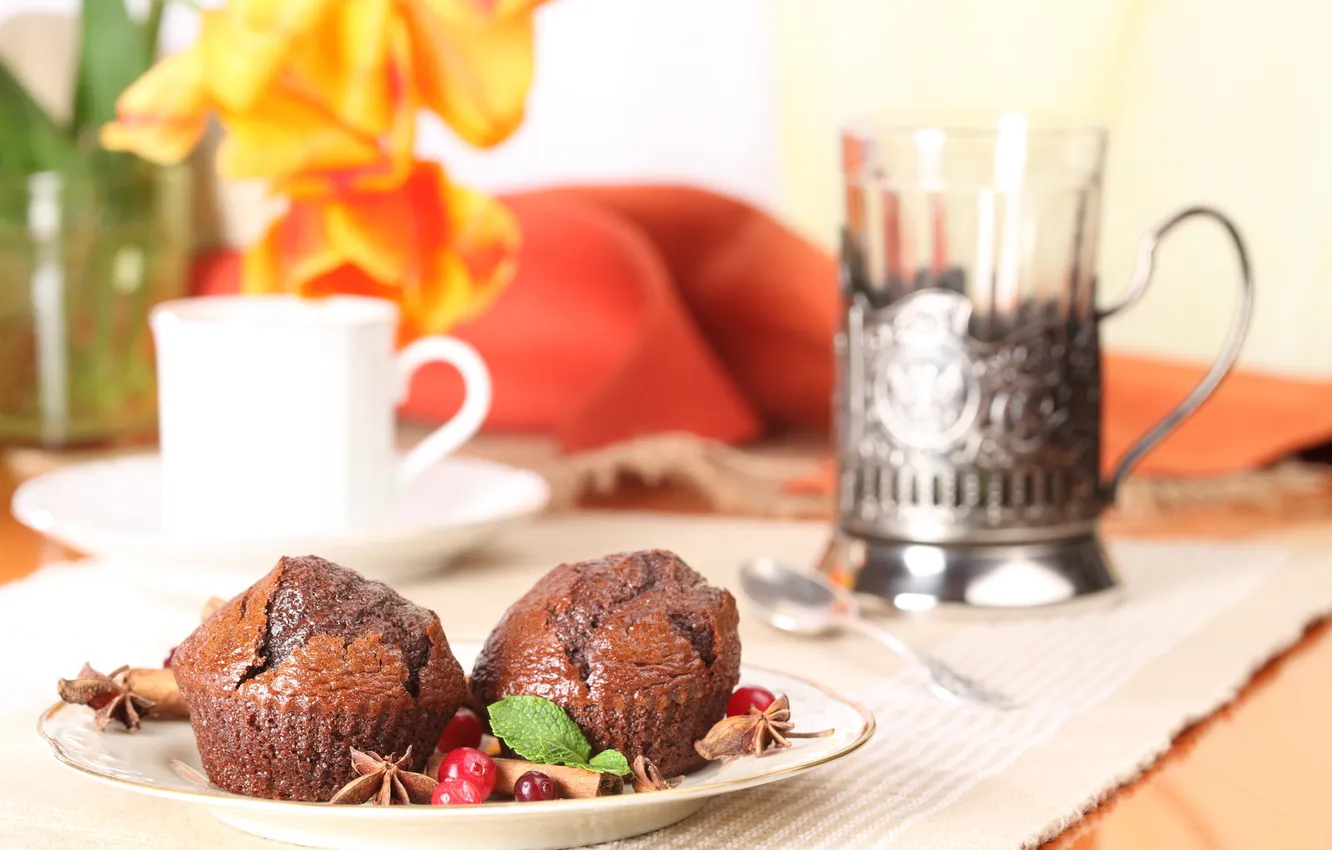 Photo wallpaper glass, cupcakes, Cup holder, desrt