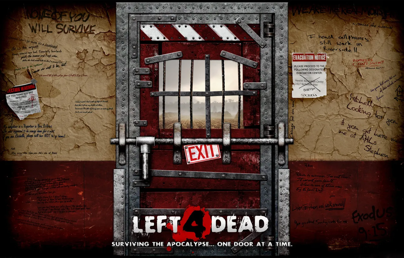 Photo wallpaper the door, left 4 dead, slogan, l4d, safe room