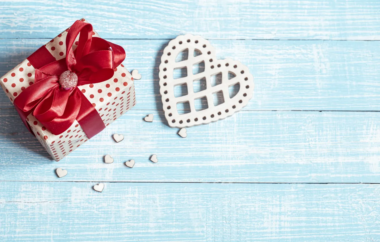 Photo wallpaper love, holiday, box, gift, heart, Board, hearts, bow