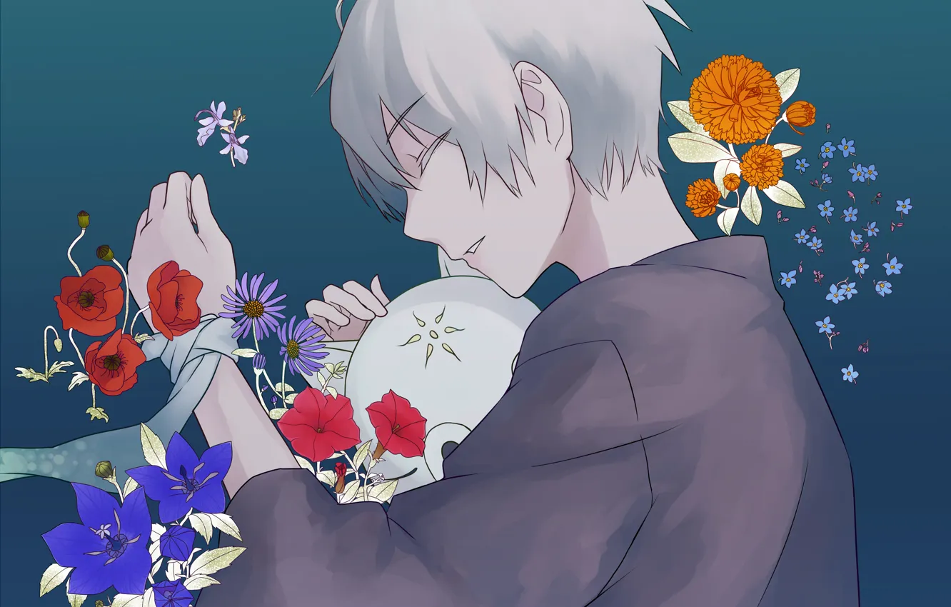 Photo wallpaper flowers, anime, art, guy, Hotarubi no Mori e, Gin