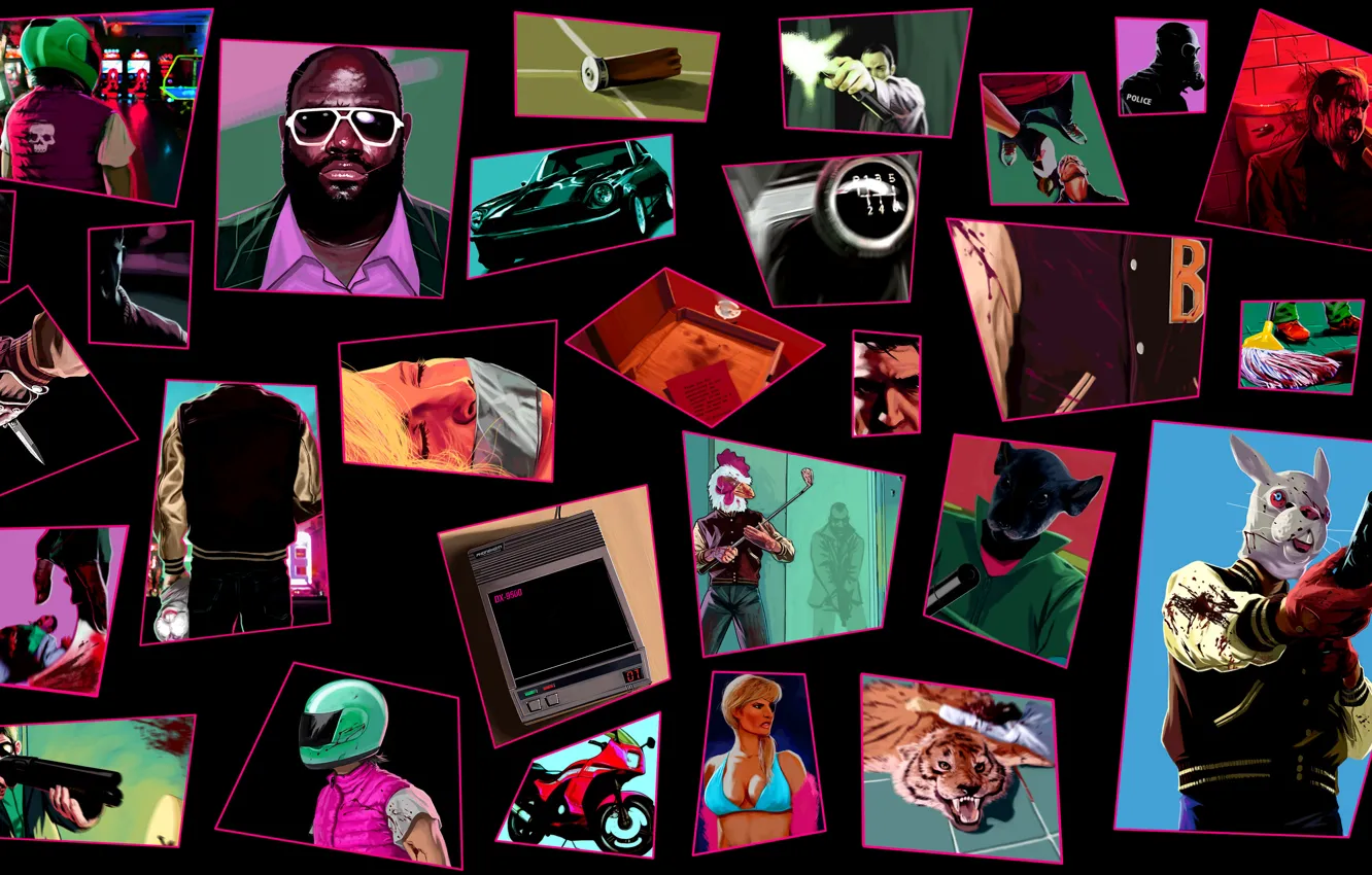 Photo wallpaper mask, killer, art, Dennaton Games, Devolver Digital, hotline miami, Abstraction Games