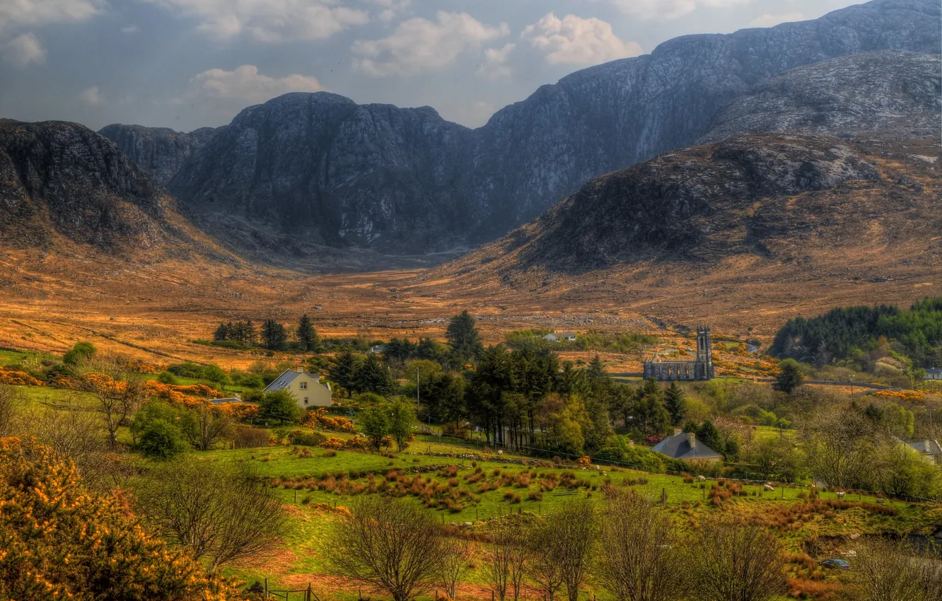 Photo wallpaper mountains, field, valley, hdr, Ireland, Ireland, Donegal, We got dunleavy