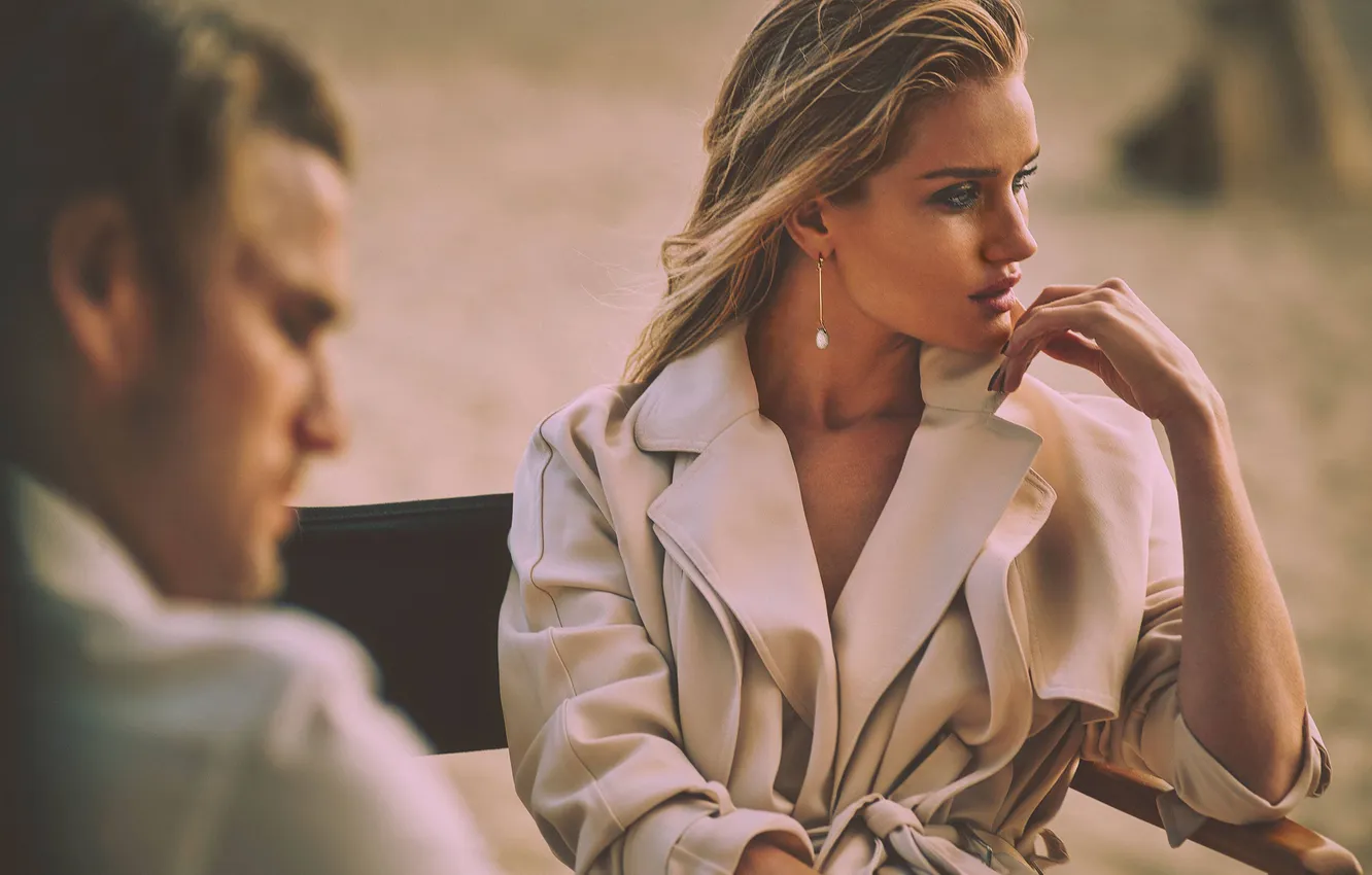 Photo wallpaper model, actress, hairstyle, photographer, cloak, sitting, thought, Rosie Huntington-Whiteley