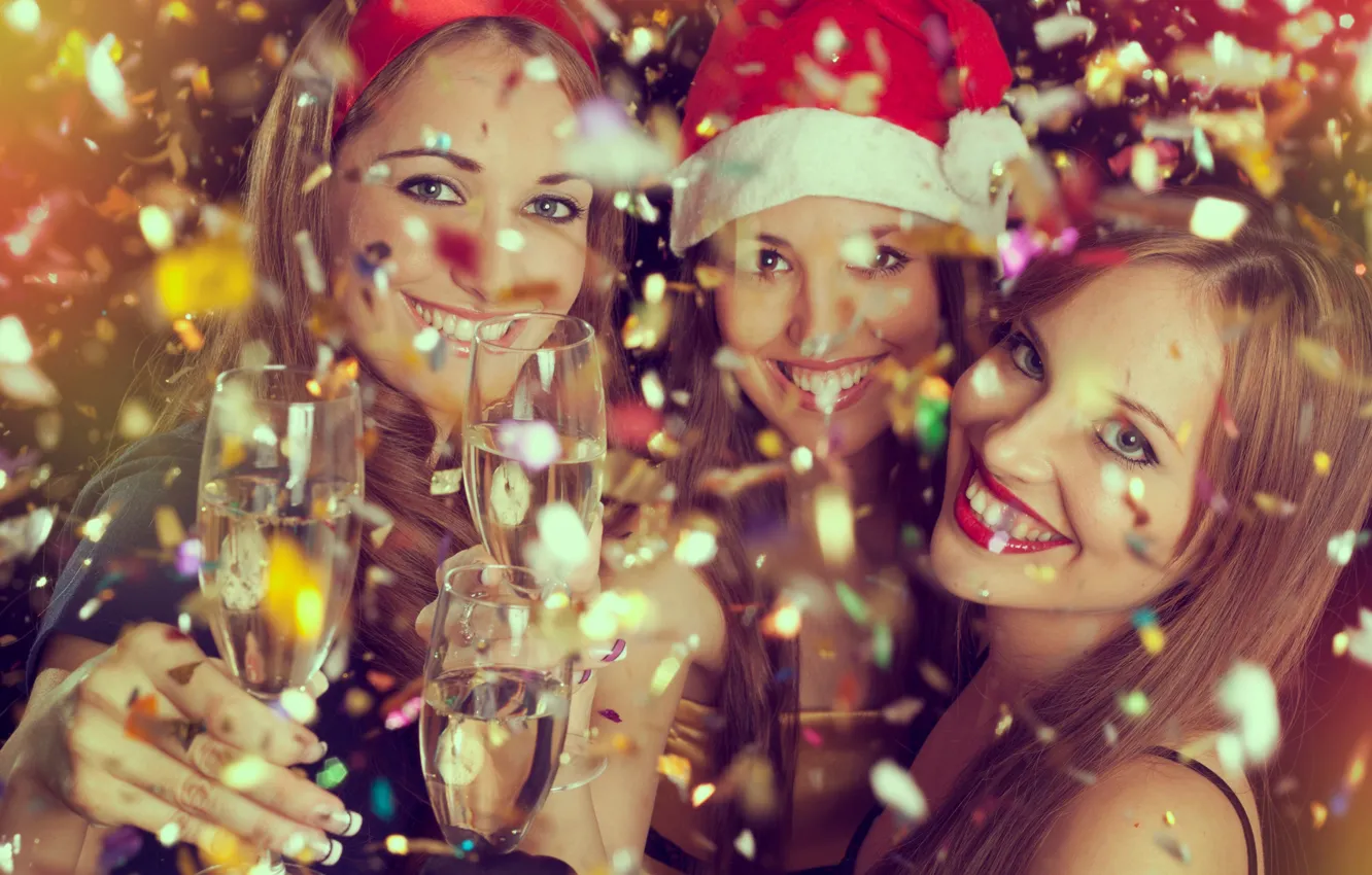 Photo wallpaper mood, Girls, Christmas, New year, Champagne