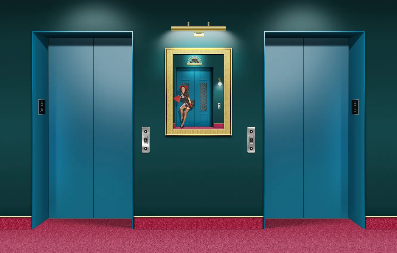 Photo wallpaper skirt, carpet, elevator, vintage woman