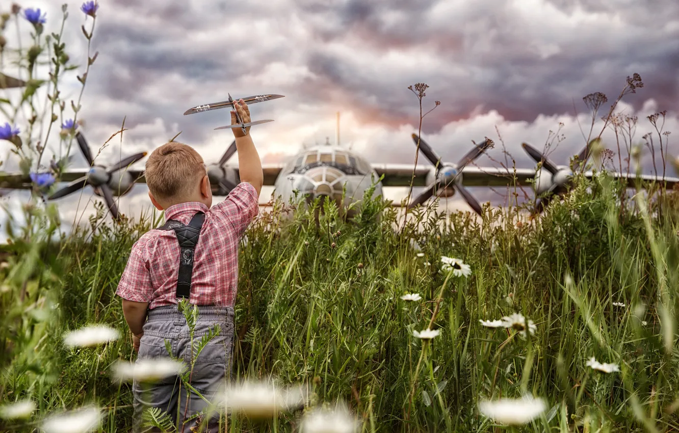 Photo wallpaper aviation, boy, the plane